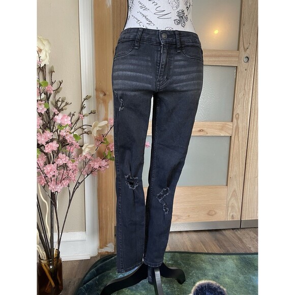 ABERCROMBIE & FITCH BLACK JEANS SIZE 25 JEAN LEGGING MID RISE SKINNY - Picture 1 of 9